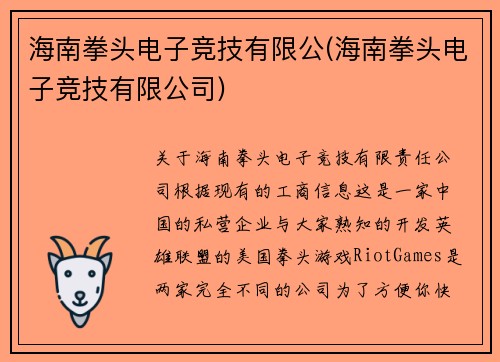 海南拳头电子竞技有限公(海南拳头电子竞技有限公司)